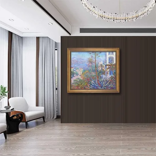 Vista 3 de Famous Paintings Villas at Bordighera por Claude Monet impresiones en lienzo con marco de madera, carteles e impresiones naturales para baño, sala