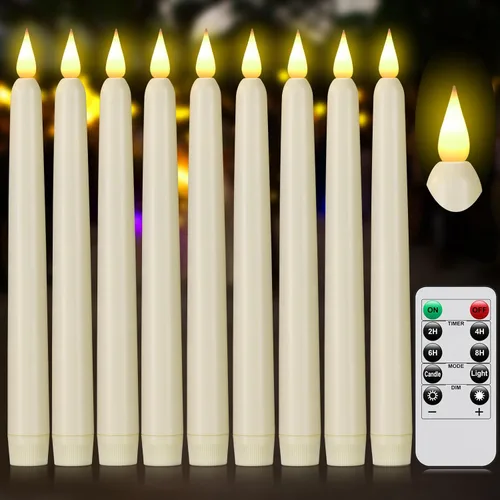 Vista 16 de Velas cónicas sin llama con control remoto y temporizador, candeleros LED que funcionan con baterías con llama 3D parpadeante, velas falsas
