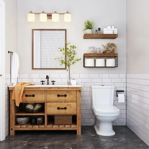 Vista 2 de QEEIG Estantes de baño sobre el inodoro, estantes flotantes montados en la pared, almacenamiento de papel higiénico, estante pequeño de decoración