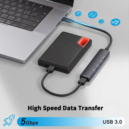 Vista 3 de Concentrador USB 3.0 alimentado de 5 puertos, extensor USB con puerto de alimentación/datos USB-C de 5V, extensor para un puerto portátil, PC