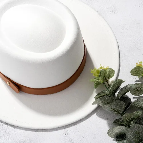 Vista 6 de EOGIMI Sombrero de pastel de cerdo flexible estilo Fedora de ala ancha con hebilla de cinturón