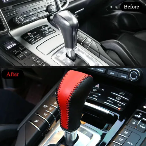 Vista 3 de XITER Funda de cuero para palanca de cambios automática, protector de palanca de cambios para Porsche Cayenne 2011 2012 2013 2014 2015 2016 2017