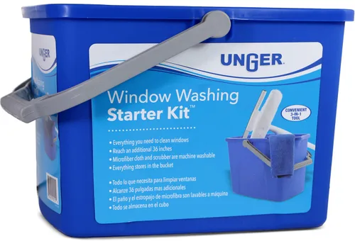 Vista 5 de Unger - 978902 Kit de inicio de lavado de ventanas con combo de microfibra 2 en 1, poste plegable, paño de microfibra y cubo