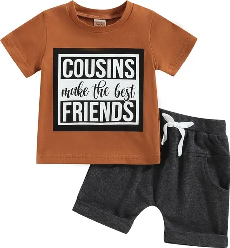 Vista 75 de Conjunto de traje de verano para bebé niño pequeño, manga corta, cuello redondo, letras impresas, lindo traje de verano, conjunto de 2 piezas