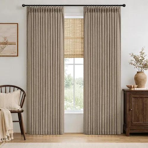 Vista 33 de MIULEE Cortinas de lino gruesas con pinzas plegadas de 96 pulgadas de largo, 2 paneles para sala de estar y dormitorio, cortinas de ventana Natural