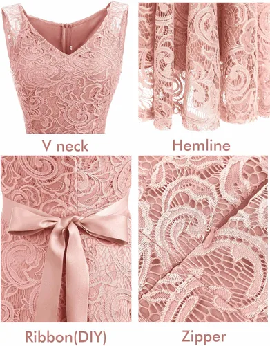 Vista 5 de Dressystar - Vestido con encaje floral y cuello en V para mujer ideal para dama de honor fiesta y baile de graduación