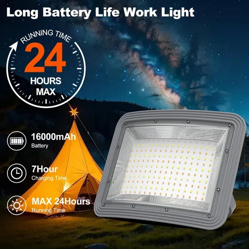 Vista 5 de Luz solar de trabajo LED recargable de 150 W, 16000 mAh, 15000 LM, paneles solares dobles (carga del 50% en un día bajo el sol), con brillo continuo