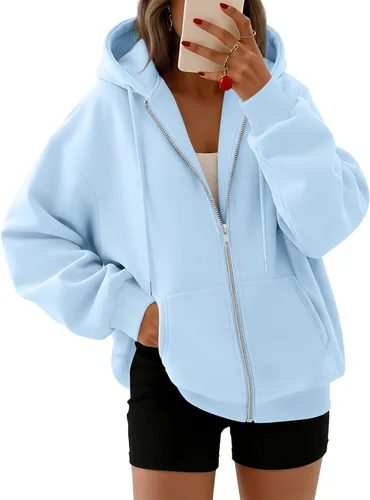 Vista 23 de Trendy Queen - Sudaderas con capucha y cremallera para mujer, sudaderas de gran tamaño, trajes de moda de otoño, chaquetas informales, ropa