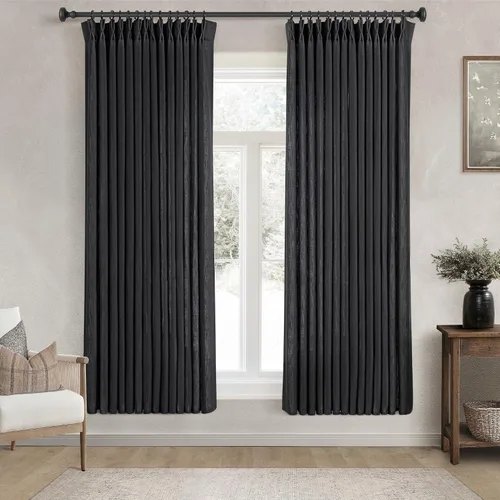 Vista 37 de Cortinas de lino de 63 pulgadas, juego de 2 paneles para sala de estar, beige natural, cortinas con pliegues pellizco entrenadas con memoria