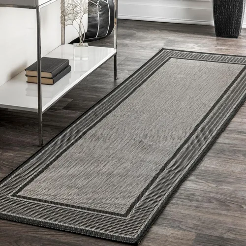 Vista 14 de Alfombra para exteriores con borde gris nuLOOM, gris