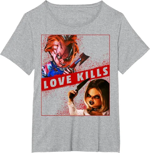 Vista 9 de Child's Play Chucky and Tiffany Love Kills T-Shirt Asphalt Grey