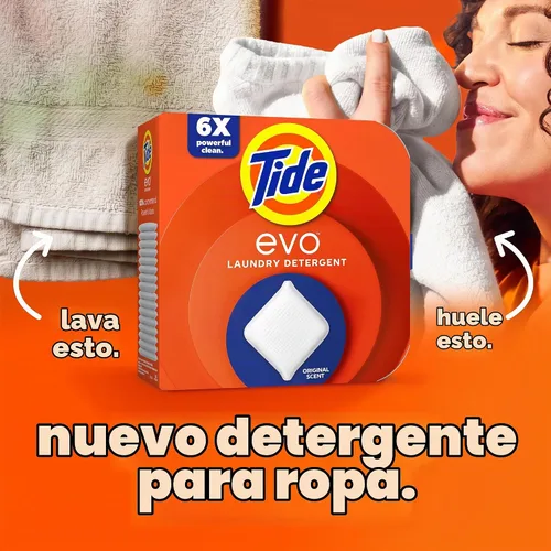 Vista 8 de Tide evo Detergente para ropa original que funciona en el 100% de las manchas comunes, detergente concentrado de viaje compatible con HE