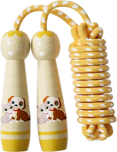 Vista 8 de Cuerda de saltar para niños, cuerda de saltar trenzada de algodón ajustable con mango de madera para niños pequeños, fitness, entrenamiento Gato