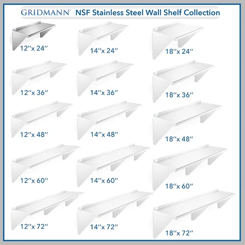 Vista 7 de GRIDMANN Estante de montaje en pared de acero inoxidable de 12 x 24 pulgadas con protector contra salpicaduras, grado comercial, estantería