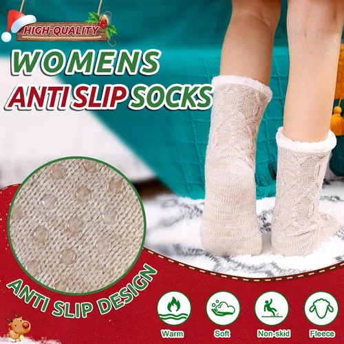 Vista 3 de Calcetines de invierno para mujeres de punto antideslizante sudor caliente lindo dibujos animados animales calcetines de pantuflas felpudo