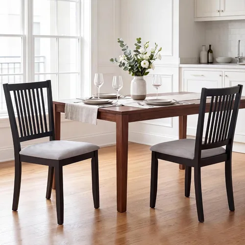 Vista 3 de DUHOME Juego de 2 sillas de comedor de madera, sillas de cocina de granja con respaldo, sillas de comedor tapizadas para sala de estar, color negro