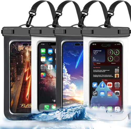 Vista 9 de Bolsa impermeable para teléfono, paquete de 2 fundas impermeables para teléfono blanco y negro, bolsa seca para teléfono celular, nivel