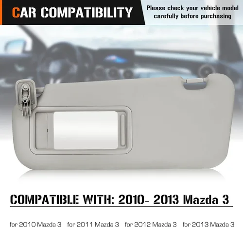 Vista 2 de Visera solar para Mazda 3 2010-2013, lado izquierdo del conductor, repuesto de visera solar gris BBM2-69-320C-75