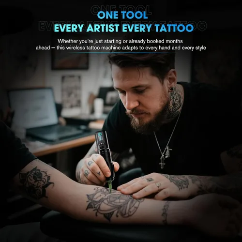 Vista 5 de INKin Kit de tatuaje para principiantes, juego completo con impresora de tatuajes, pistola de tatuaje con 7 tiempos 0.1-0.2 in y 1600mAh de potencia