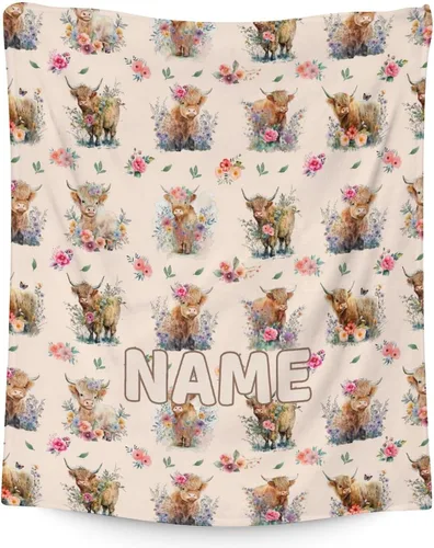 Vista 11 de Mercuryelf Highland Cow - Manta suave, mullida y cálida, 30 x 40 pulgadas, manta pequeña para regazo y cuna, color beige, bonito regalo para bebé