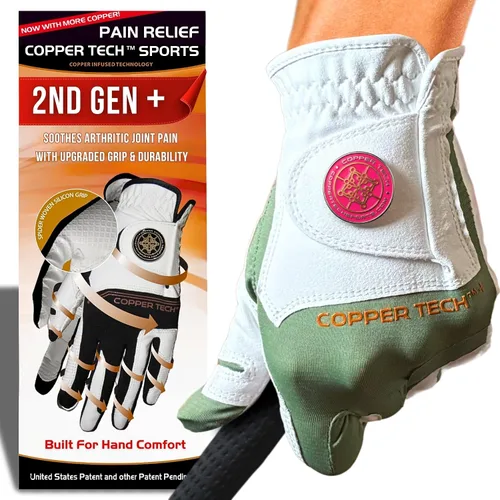 Vista 10 de Copper Tech Plus Ladies Golf Gloves Women (2nd Gen) Copper Compression Joint Support with Flexible & Comfortable Fit Tacky Silicone Pad
