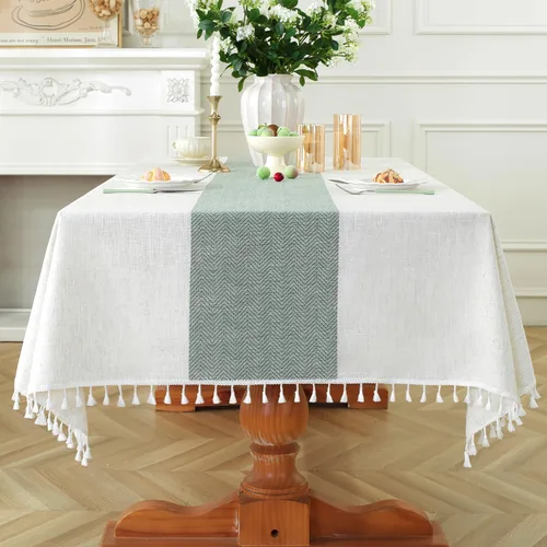 Vista 14 de Laolitou - Mantel para mesa de comedor, mantel rústico estilo de granja para cocina y mesa auxiliar, tela de lino de algodón, manteles rectangulares