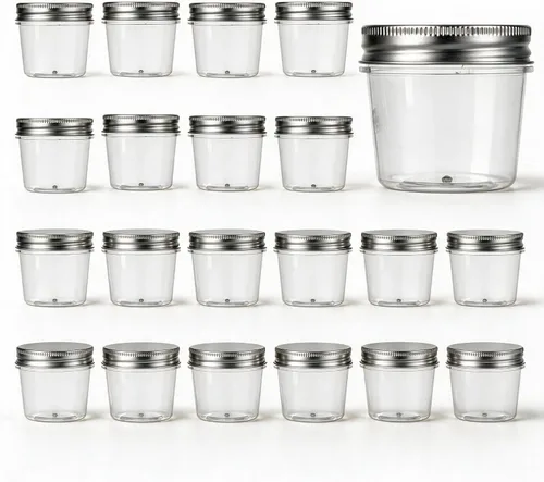 Vista 12 de novelinks Tarros de plástico transparente de 4 onzas con tapas negras, pequeños recipientes redondos reutilizables para alimentos, especias Negro