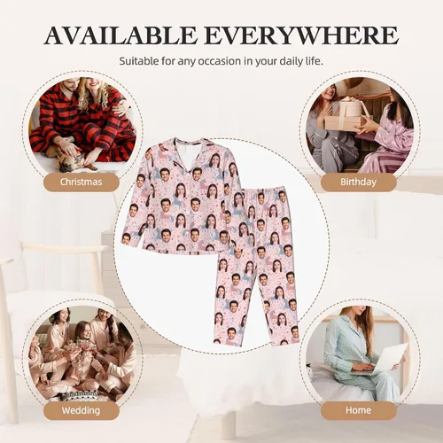 Vista 7 de Pantalones de pijama personalizados para mujeres y hombres, pijamas de franela personalizadas con foto de cara, pantalones de pijama personalizados