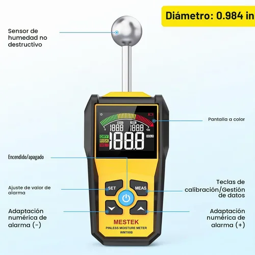 Vista 7 de MESTEK Medidor de humedad de madera para detección de humedad no destructiva en paneles de yeso, madera y mampostería, probador de humedad