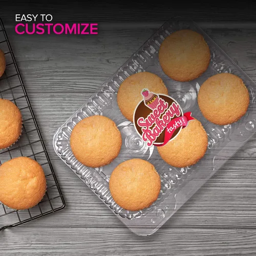Vista 5 de Stock Your Home Recipientes de plástico desechables para cupcakes con 6 compartimentos (40 unidades) con tapa de cúpula conectada, sin BPA
