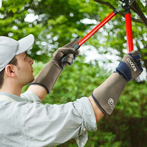 Vista 2 de COOLJOB Guantes de jardín para poda de rosas a prueba de espinas para hombres, guantes de manga larga acolchados para trabajo de jardín
