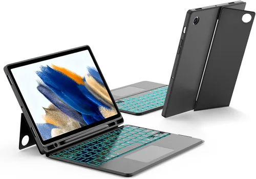 Vista 10 de JUQITECH Funda con teclado retroiluminado para Samsung Galaxy Tab A8 10.5 2022, funda suave inteligente con teclado inalámbrico desmontable