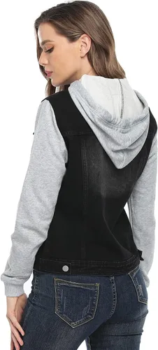 Vista 5 de MISS MOLY Chaqueta de mezclilla con capucha y cordón en capas para mujer