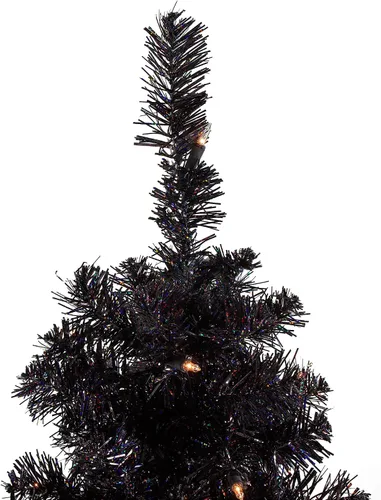 Vista 4 de Northlight Árbol de Navidad de oropel artificial negro delgado preiluminado de 4 pies, luces transparentes