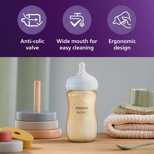 Vista 9 de Philips Avent Biberones naturales de PPSU para bebés, flujo medio, 9 onzas, sin BPA Baby-Controlled Flow, No-Drip Design, Reduces Colic and Gas