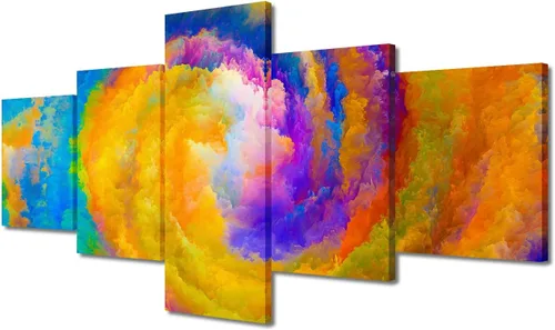 Vista 93 de Pintura en lienzo colorida para sala de estar, 5 paneles, impresiones abstractas sobre lienzo, arte de pared para sala de estar, dormitorio