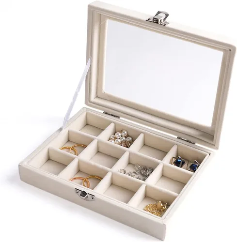 Vista 13 de Frebeauty Bandeja organizadora de anillos de terciopelo pequeña Beige