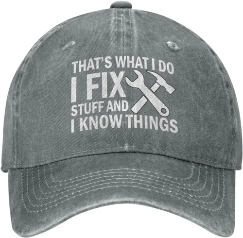 Vista 22 de Sombrero con texto en inglés "I Fix Stuff and I Know Things, para hombre, diseño de cosas geniales