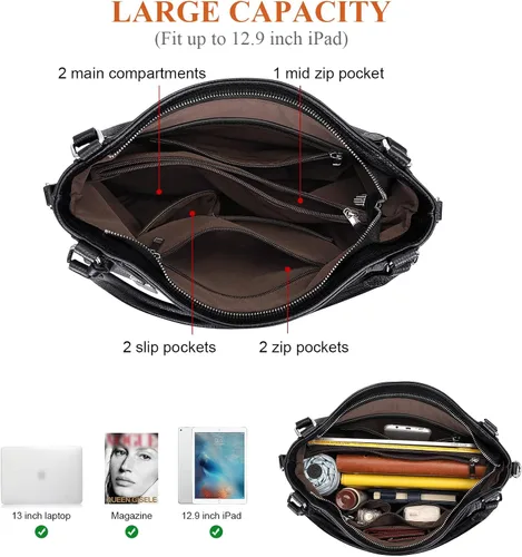 Vista 7 de Over Earth Bolsos de cuero suave para mujer, bolso de hombro tipo hobo grande