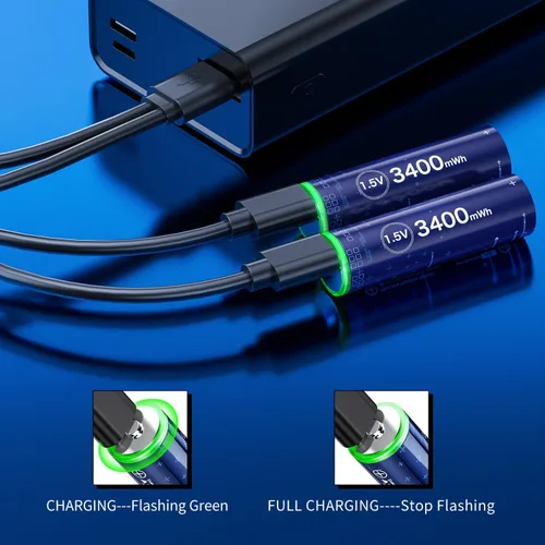 Vista 6 de Baterías de litio USB AA de 1,5 V, 3400 mWh, 12 unidades, 1500 ciclos High Capacity, USB Fast Charging，1500 Cycles, USB Cable Included, for Remote