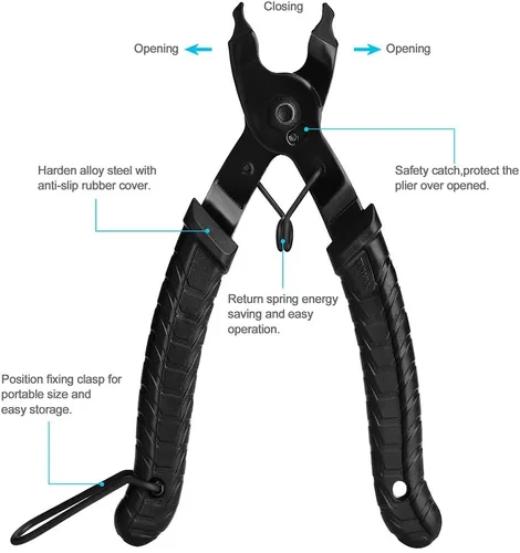 Vista 2 de Kit de herramientas de reparación de cadena de bicicleta con alicates de enlace, divisor de cadena y 6 pares de eslabones perdidos para cadenas