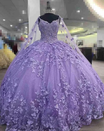 Vista 4 de Vestidos de fiesta de quinceañera Charro con cuello en V y flores florales 3D con purpurina y vestido de baile