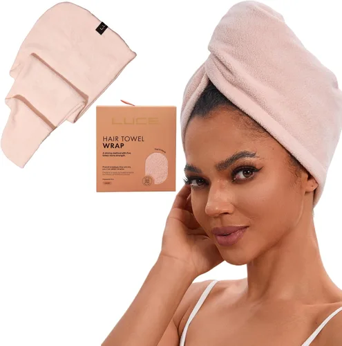 Vista 9 de LUCE Toalla para el cabello para mujer, toalla de microfibra de alta calidad de 400 GSM, antiencrespamiento, altamente absorbente, ajustable, gruesa