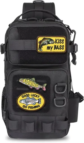 Vista 8 de Dovesun Mochila de pesca pequeña con cajas de aparejos, bolsa de pesca con parches bordados de bricolaje, bolsa de aparejos de regalo para hombres