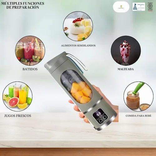 Vista 4 de Licuadora portátil de 16 oz/16.9 fl oz para jugos y batidos con 12 cuchillas de acero inoxidable Recargable por USB y control de múltiples Verde