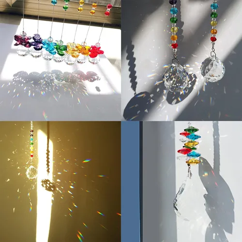 Vista 6 de SUNNYCLUE Juego de 252 piezas de bricolaje de 6 piezas de atrapasoles de cristal arcoíris para hacer candelabros de cristal, bolas de prismas