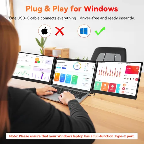 Vista 2 de HotYeah Extensor de pantalla para portátil (solo Windows), monitor doble extendido 1080P de 15.6 pulgadas, pantalla de viaje USB-C para portátil
