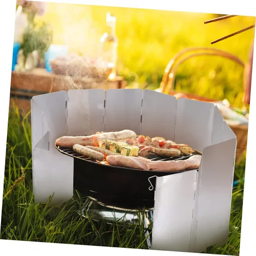 Vista 8 de GANAZONO 1pc Barbacoa Parabrisas Protector Protector de salpicaduras al aire libre Parabrisas al aire libre Aleación de aluminio plateado Utensilios