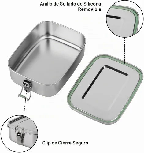 Vista 4 de Lonchera de acero inoxidable – Contenedor de alimentos ecológico y reciclable, a prueba de fugas y apto para lavavajillas, sin BPA, diseño de comida