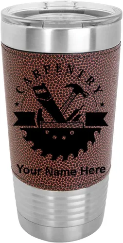 Vista 13 de LaserGram Vaso aislado al vacío de 20 onzas, carpintería, grabado personalizado incluido (piel sintética, estilo béisbol) Engraved Gift for